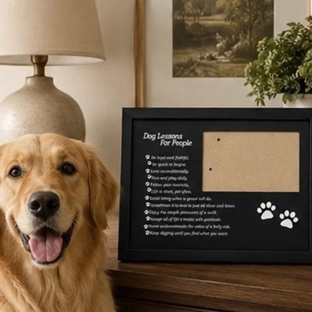 Dog Lessons For People 4x6 Photo Frame Black Paw Print Tabletop Wall Decor Gift